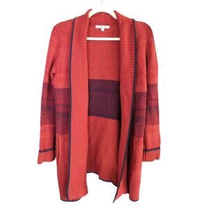 Cabi Cardigan Womens S Red Navy Open Front 897 Joy Long Pockets
